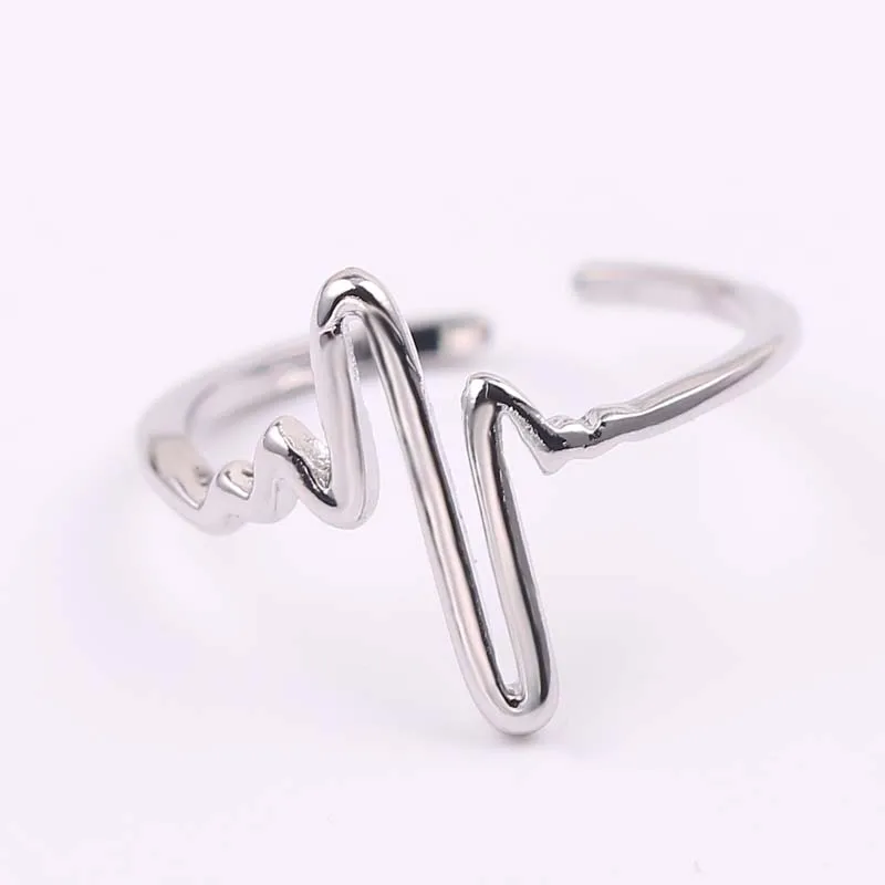 Кольцо женское регулируемое в виде сердечного ритма с ЭКГ | Украшения и