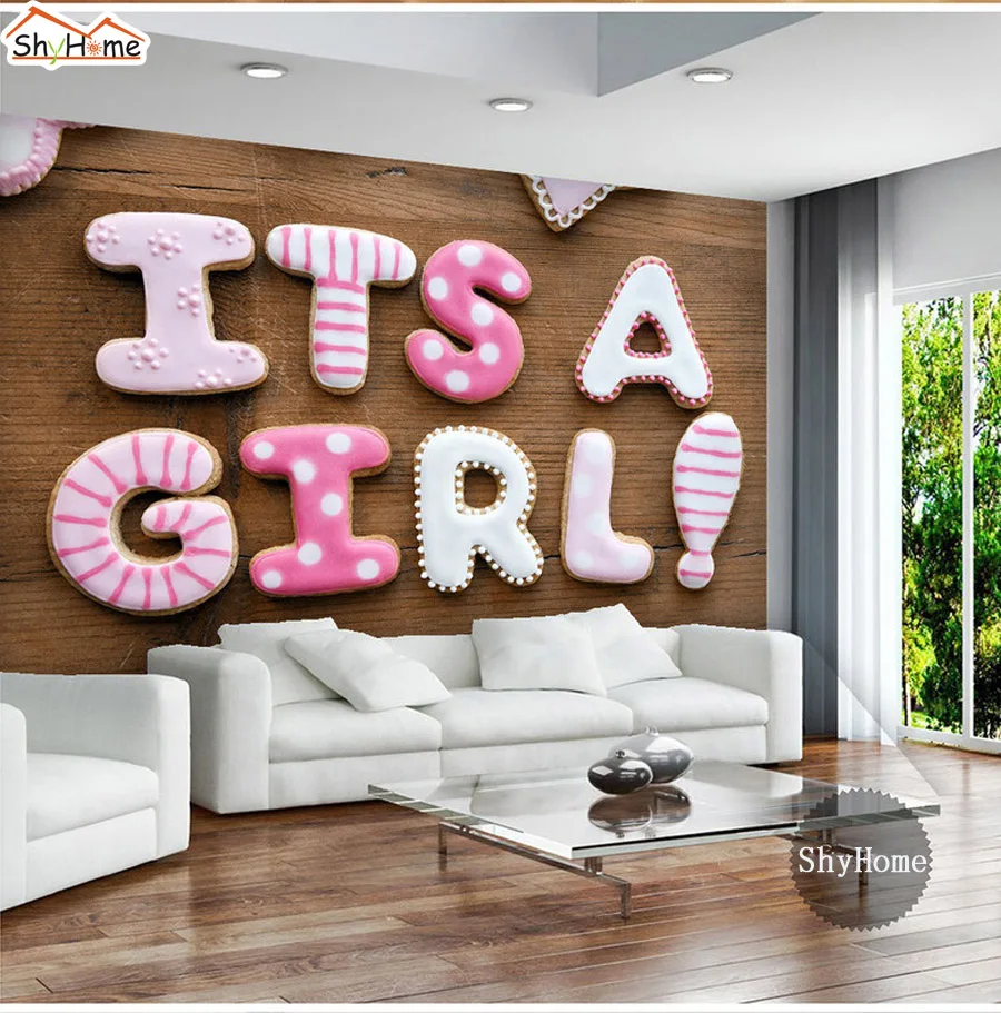Милые 3D обои для детской комнаты с надписью It's a Girl и изображением деревянных