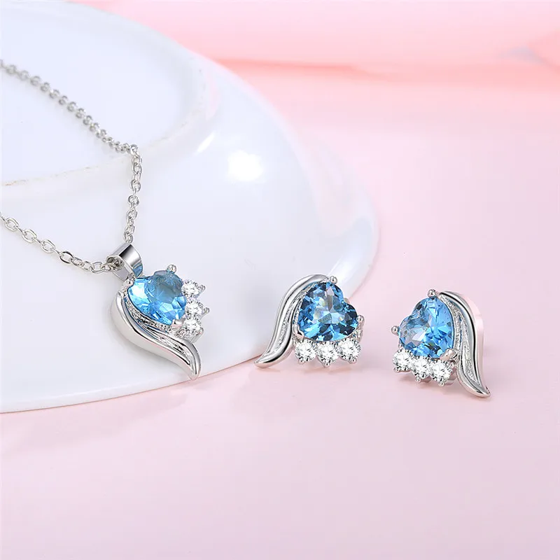 

Garilina Fashion Jewelry Heart Blue Cubic Zirconia Silver Color Necklace Pendant For Women Wedding Engagement Love Gift P2119