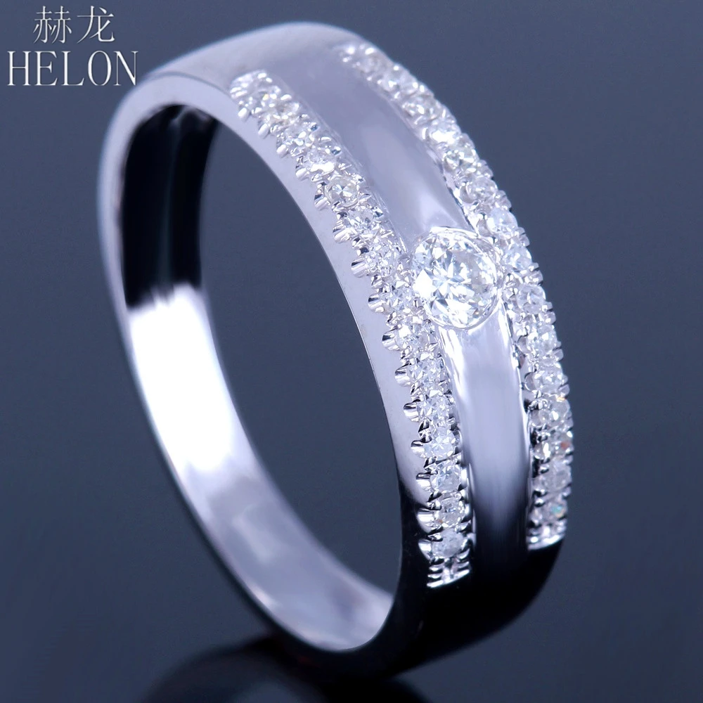 

HELON 925 Sterling Silver 100% Genuine AAA Graded Cubic Zirconia Band Enagement Wedding Anniversary Women Trendy Jewelry Ring