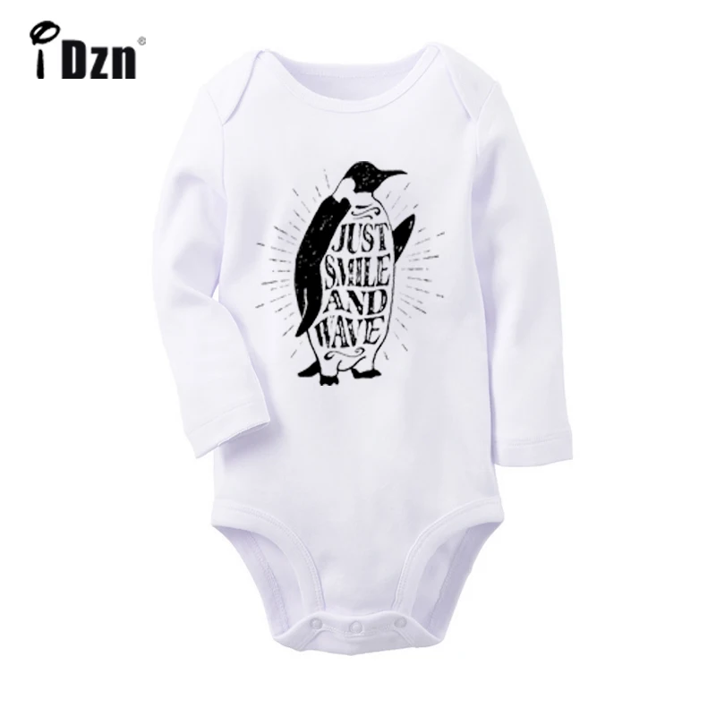 

Penguin Just Smile and Wave Design Newborn Baby Boys Girls Outfits Jumpsuit Print Infant Bodysuit Clothes 100% Cotton Sets