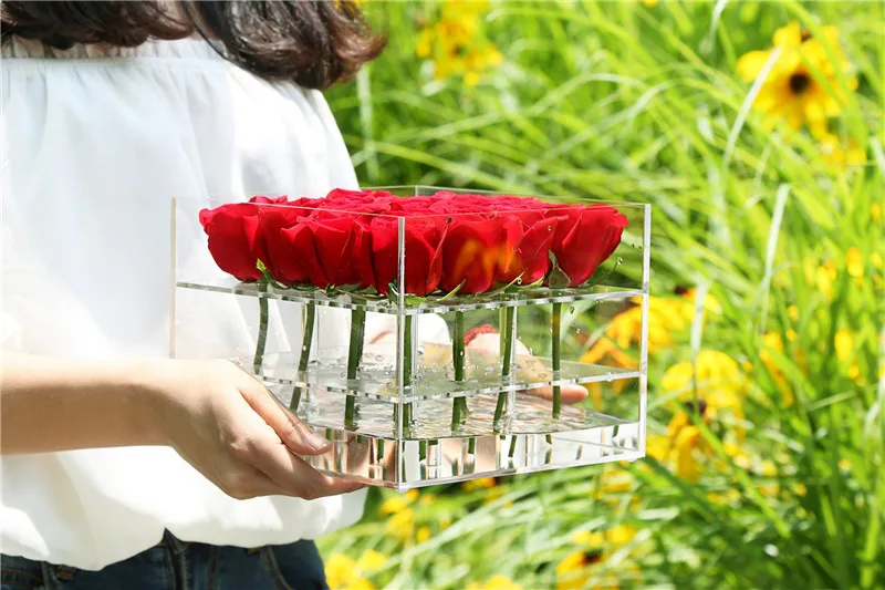 DIY прозрачный акриловый квадратный Подарочная коробка Сохраненная Роза вечные цветы упаковка коробка для хранения индивидуальные цветок коробка