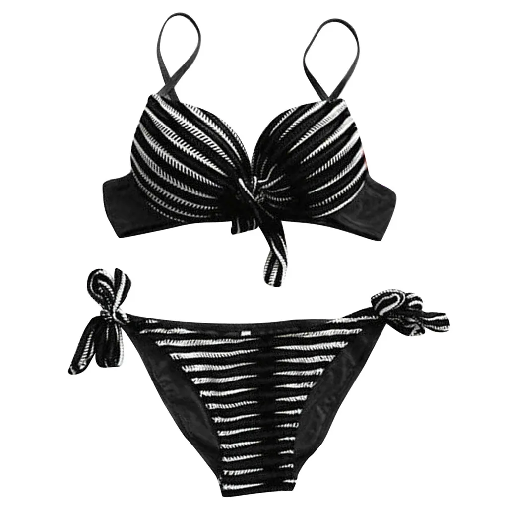 Женский купальник в полоску CHAMSGEND топ с завязками через плечо тонкая пляжная