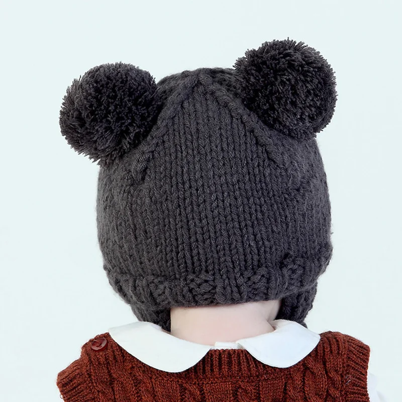 Baby Winter Knitted Bear Ear Pompom Beanies Toddler Beanie Earmuffs Hats Caps Warm Crochet Bonnet Gorros Para Bebe Stuff X | Детская