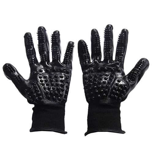 Black DRESSPET перчатки для ухода за собаками 1 пара Высококачественная щетка для волос массажные с резиновым покрытием перчатки для удаления волос - Цвет: Black
