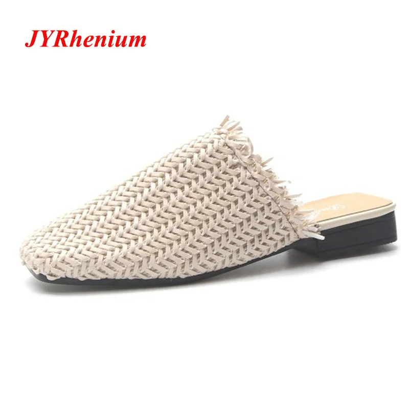 JYRhenium 2018 Лидер продаж дамские сандалии на платформе низкий каблук Тканые обувь