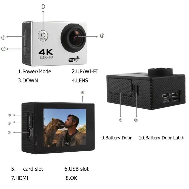 Экшн-камера 4 K 2in с сенсорным экраном 140 широкоугольный Объектив WiFi экшн подводная камера Водонепроницаемая видеокамера Спортивная камера