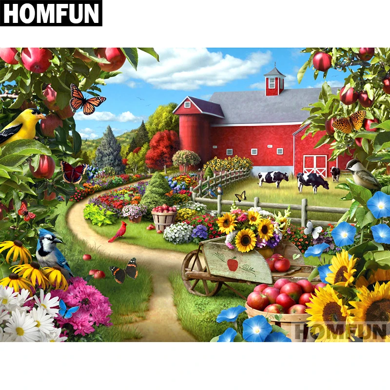 Картина сад и дом HOMFUN A01688 алмазная вышивка сделай сам полная выкладка круглая