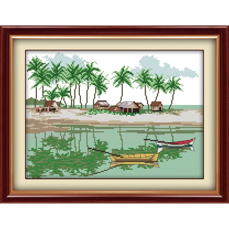 

Everlasting Love Family On Little Boat Chinese Cross Stitch Kits Ecological Cotton Stamped 11 CT Christmas Decorations For Home