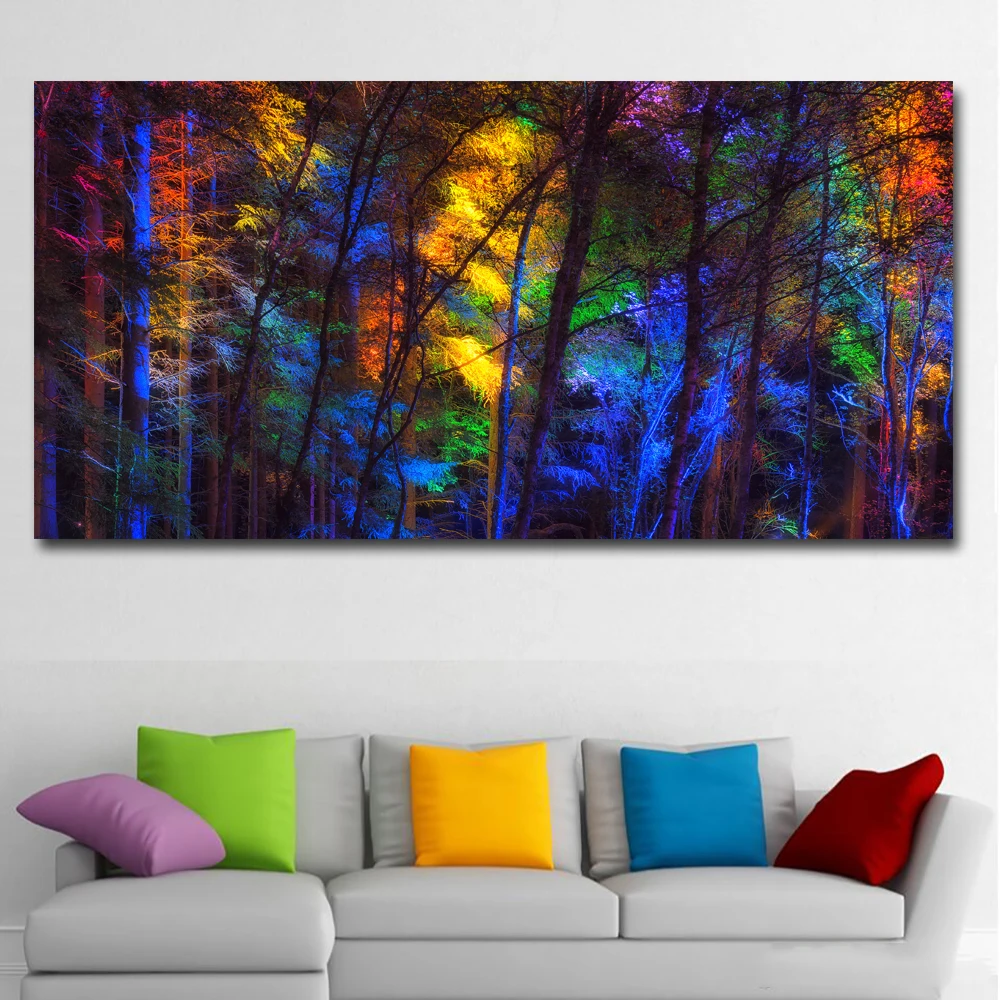 Самоотверженно Красочные Дерево картина с лесным пейзажем Wall Art постеры печати