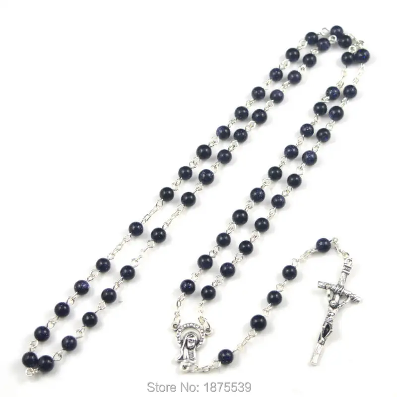 Ожерелье из синего Песочная бусина особая круглая подвеска натурального камня |