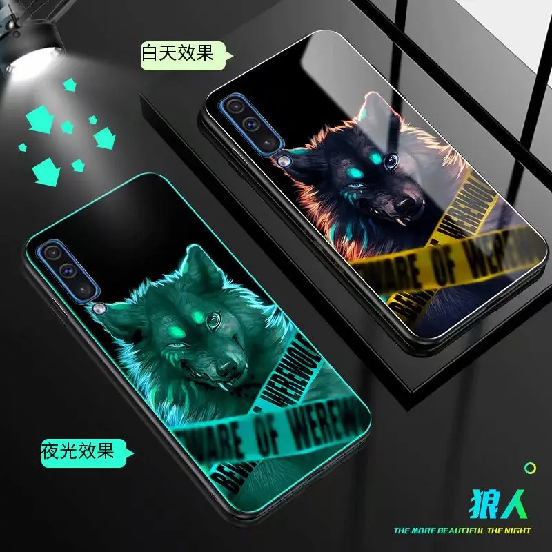 C Чехол для телефона для samsung Galaxy A50 чехол 6," светящаяся задняя крышка из закаленного стекла для samsung A50 чехол силиконовый чехол - Цвет: C