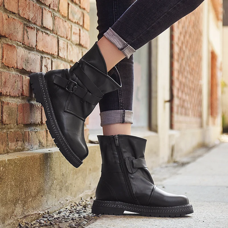 Autumn casual Joker leather handmade martin boots women shoes ankle for winter girls | Обувь