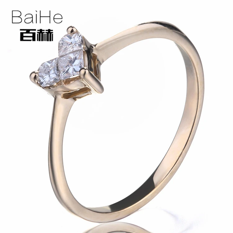 BAIHE Solid 14 K желтое золото(AU585) 0.46CT Сертифицированный H/SI принцесса три натуральных бриллианта свадебные женские модные ювелирные изделия кольцо