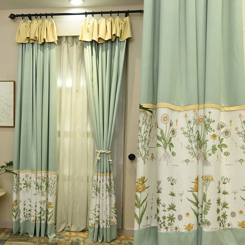 Новые скандинавские Ins стиль сшивание печатных хлопковые шторы гостиная спальня