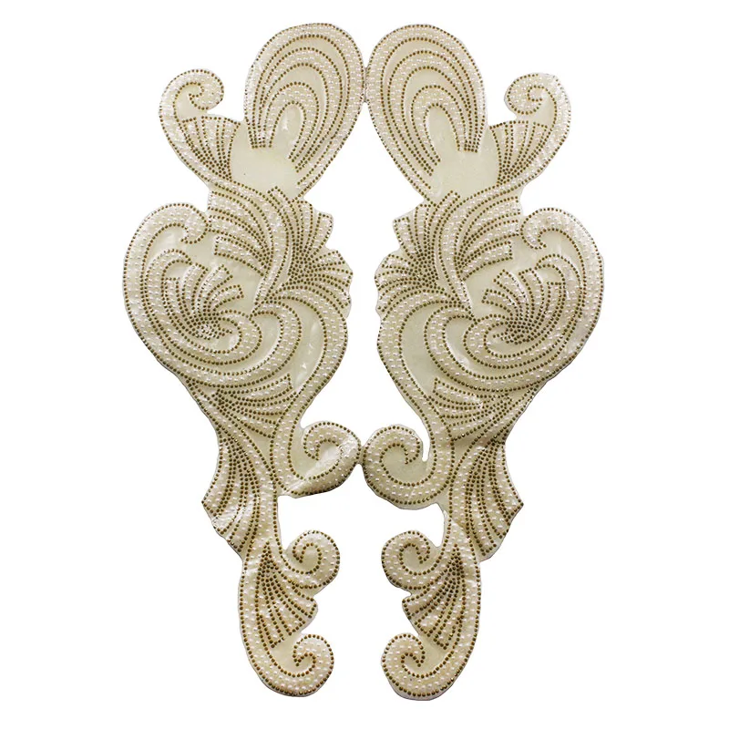 1 pair Large Floral Long Mirror Pair Beads Hot Fix Rhinestone Iron on Patches Sticker Motif Embellishment for Garment T2421 | Дом и сад