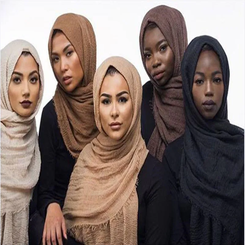 

Cotton Crushed Scarf Solid Color Sunscreen Shawl Muslim Hijab Turban Femme Clothes Wholesale drop shipper