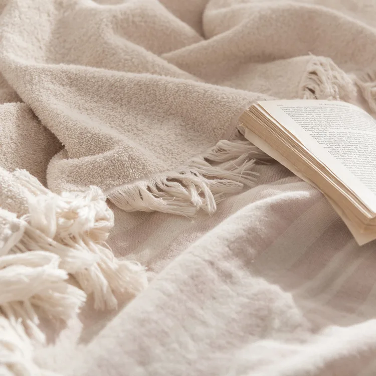 Махровая ткань из органического хлопка и Марли полотенце покрывало с кисточкой