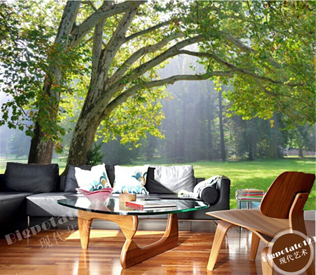 Фотообои пейзаж солнце лес для гостиной спальни ТВ фон стены водонепроницаемый