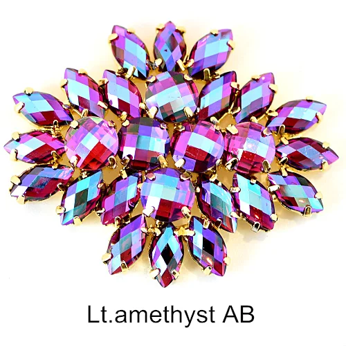 lt amethyst AB 1 шт. стразы с круглыми цветочками, пришивные стразы, аппликации с золотым низом, стразы с плоским основанием для свадебного платья B3771 - Цвет: lt amethyst AB