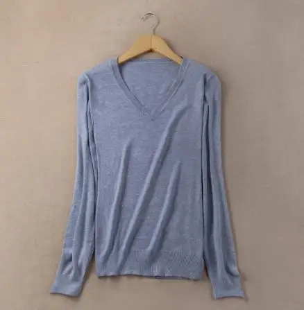 v neck Высокое качество, корейский кашемировый Хлопковый вязаный свитер для женщин,, Осенний трикотажный пуловер, джемпер для женщин, женские свитера - Цвет: v neck