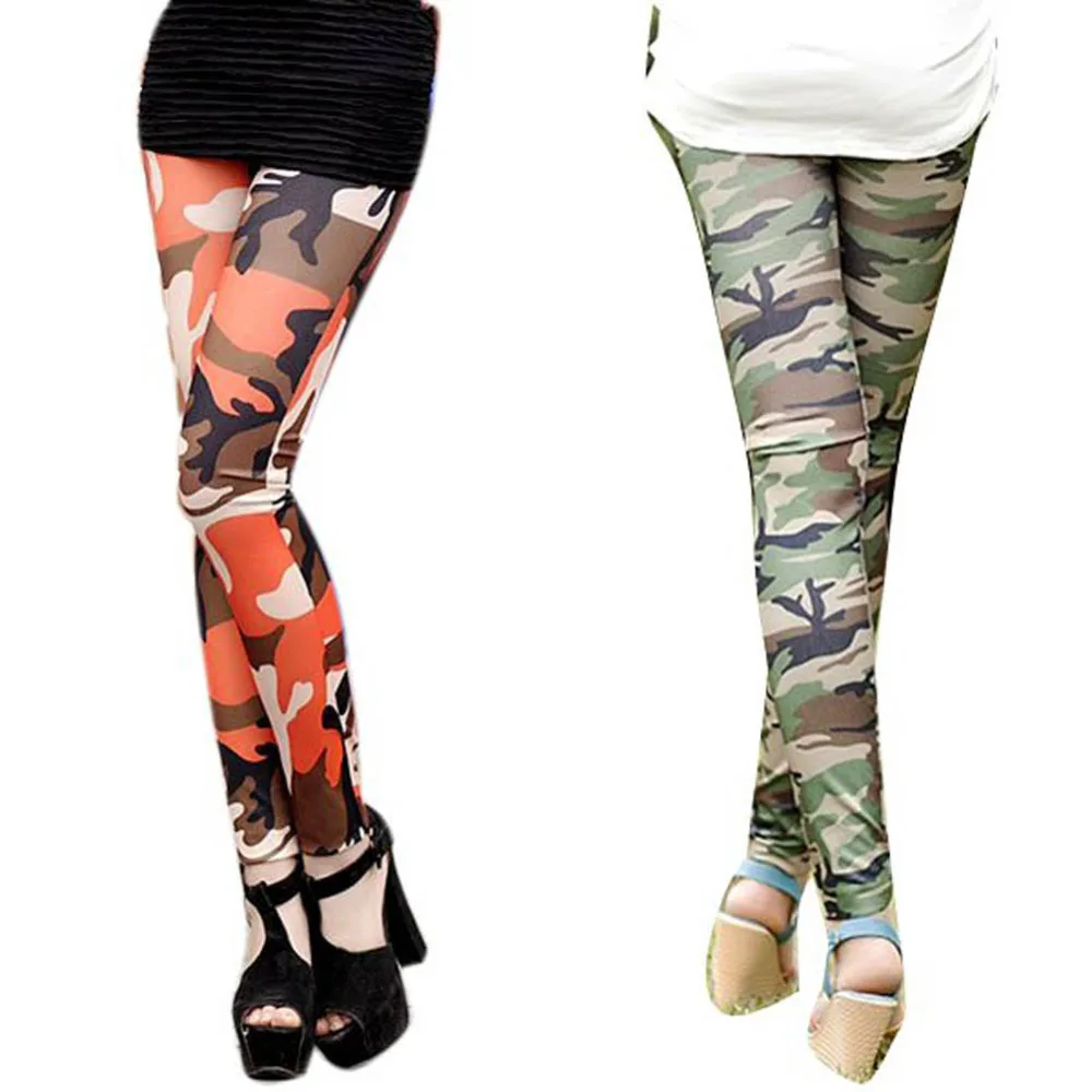 

Women Graffiti Style Slim Camouflage Stretchy Trouser Tights Pants