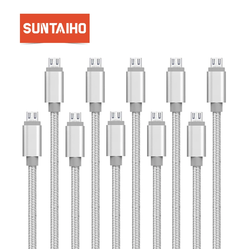 10-Pack Suntaiho Micro USB кабель 2.4A нейлоновый Плетеный USB кабель для зарядки для samsung Xiaomi huawei htc