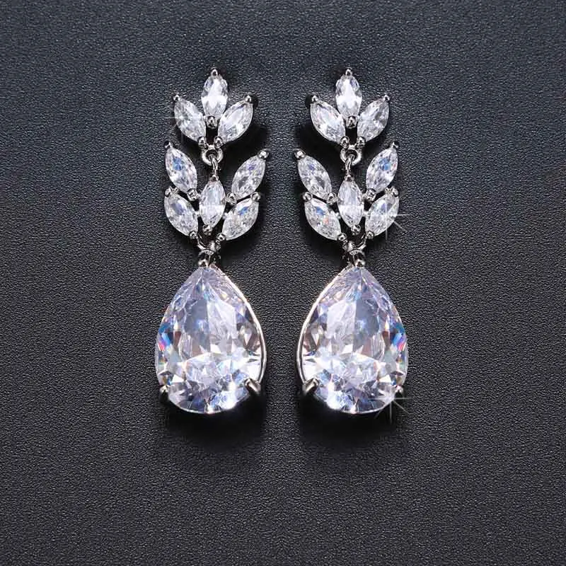 White Gold Модные капельки воды AAA кубический циркон Свадебные висячие серьги Маркиза кристалл белый желтый золотой цвет серьги для невесты подарок brinco - Окраска металла: White Gold