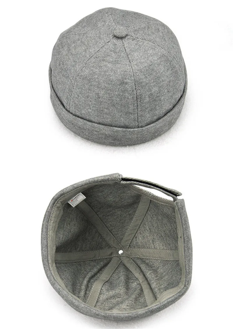 Fashion Fisherman Beanie Men Women Miki Hat Solid Cotton Hat Autumn Spring Winter Turn Up Retro Sailorcap Brimless Gray Black