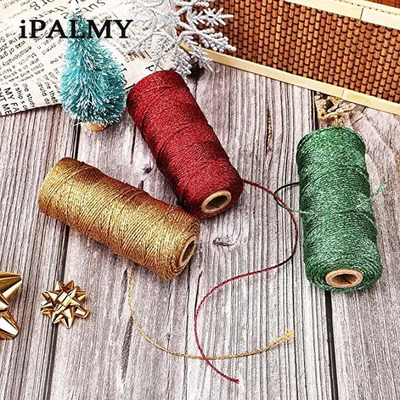 Шпагат ipalmay Блестящий золотистый/красный/зеленый 3 шт. 12 слоев (110 ярдов/катушка)
