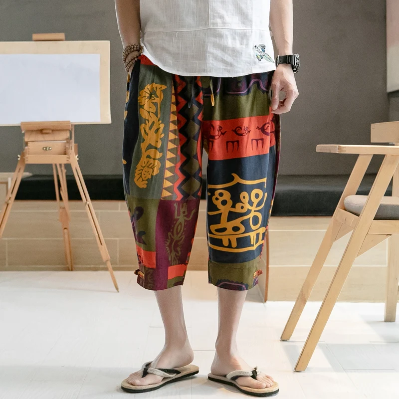 5XL шаровары мужские 2019 летние хлопковые льняные винтажные мешковатые джоггеры