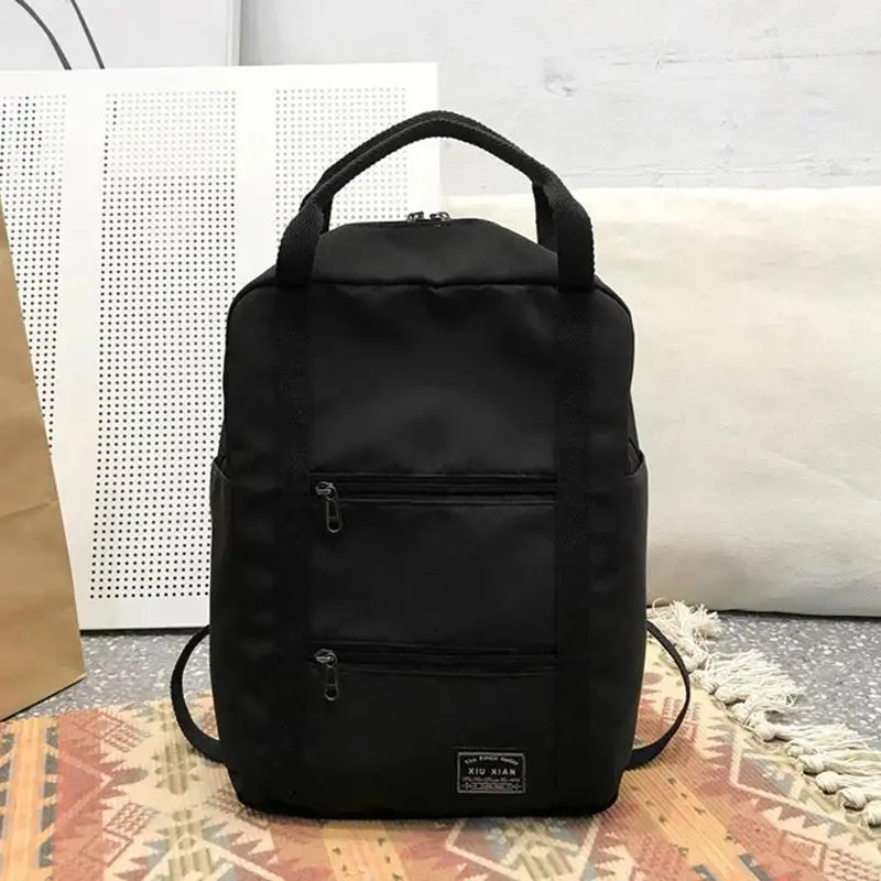 Модный женский рюкзак, Одноцветный нейлоновый рюкзак Mochilas, женская сумка на плечо, рюкзак для девочек-подростков - Цвет: Black
