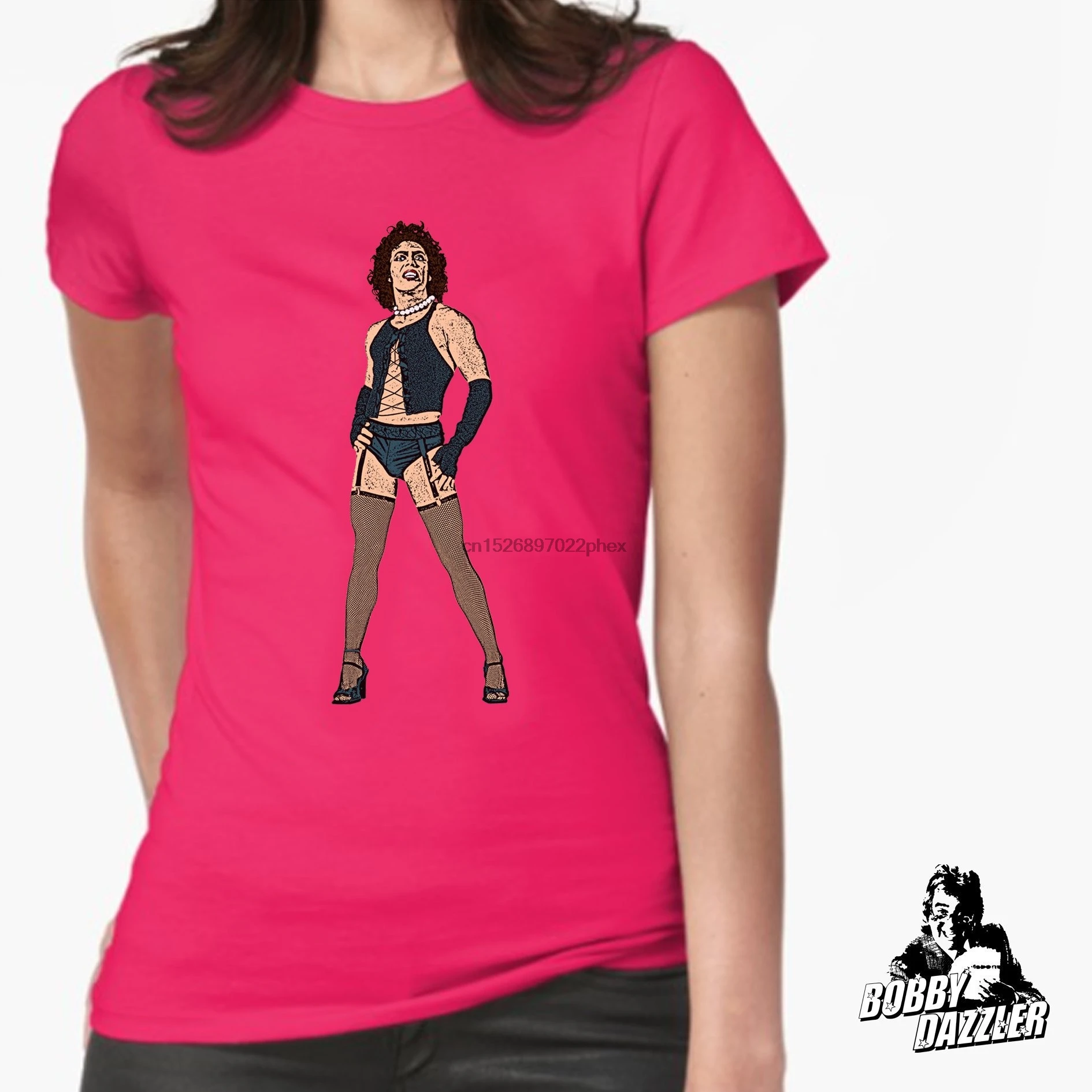 ROCKY ужасная Футболка Women-Frank n Furter Fishnets ретро современный