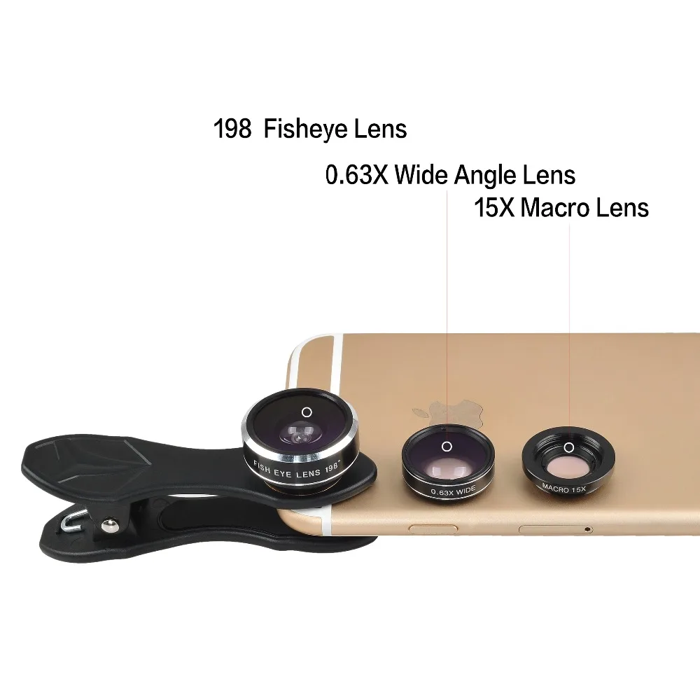 APEXEL телефон Камера объектив Комплект 3in1 198 градусов рыбий глаз + 0.63X Широкий