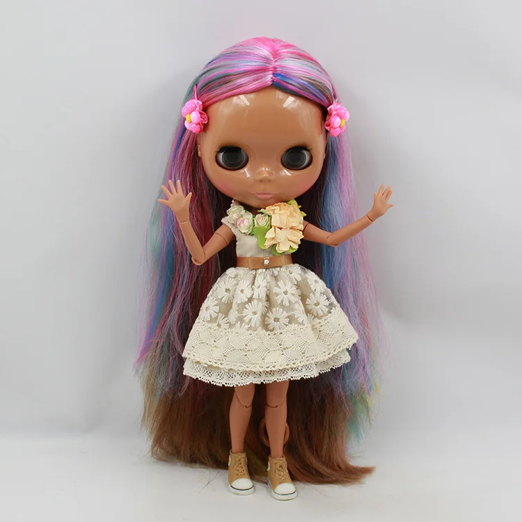 Шарнирная телесная кукла blyth черная кожа разноцветные волосы LT|factory moves|toy factory stuffed