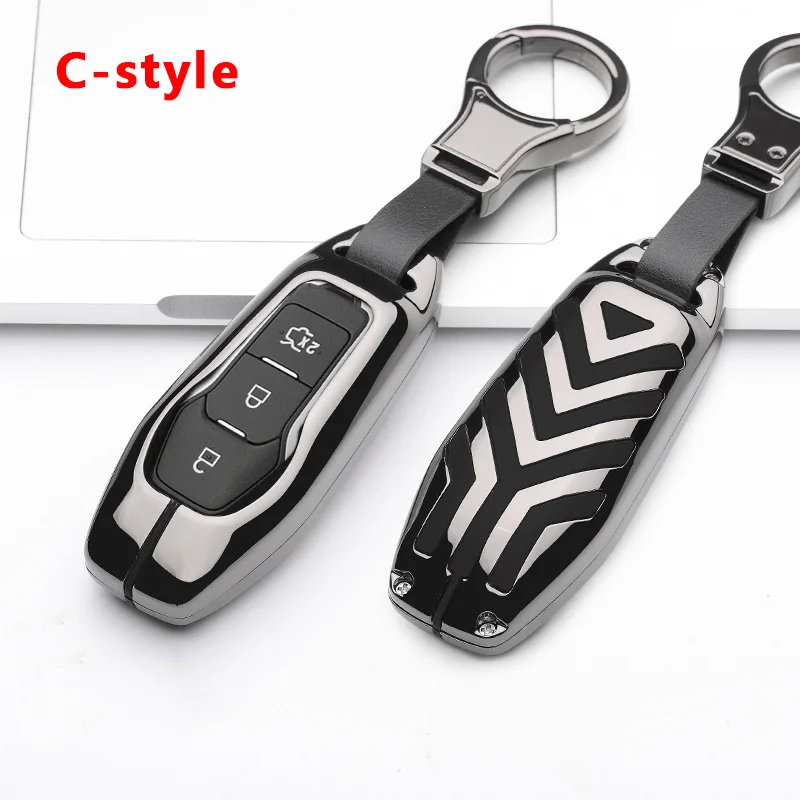 C Gun Black Car styling key case remote control keychain For Ford key cover Focus MK3 MK4 Mondeo galaxy ecosport Kuga ST Automotive products - Название цвета: C Gun Black