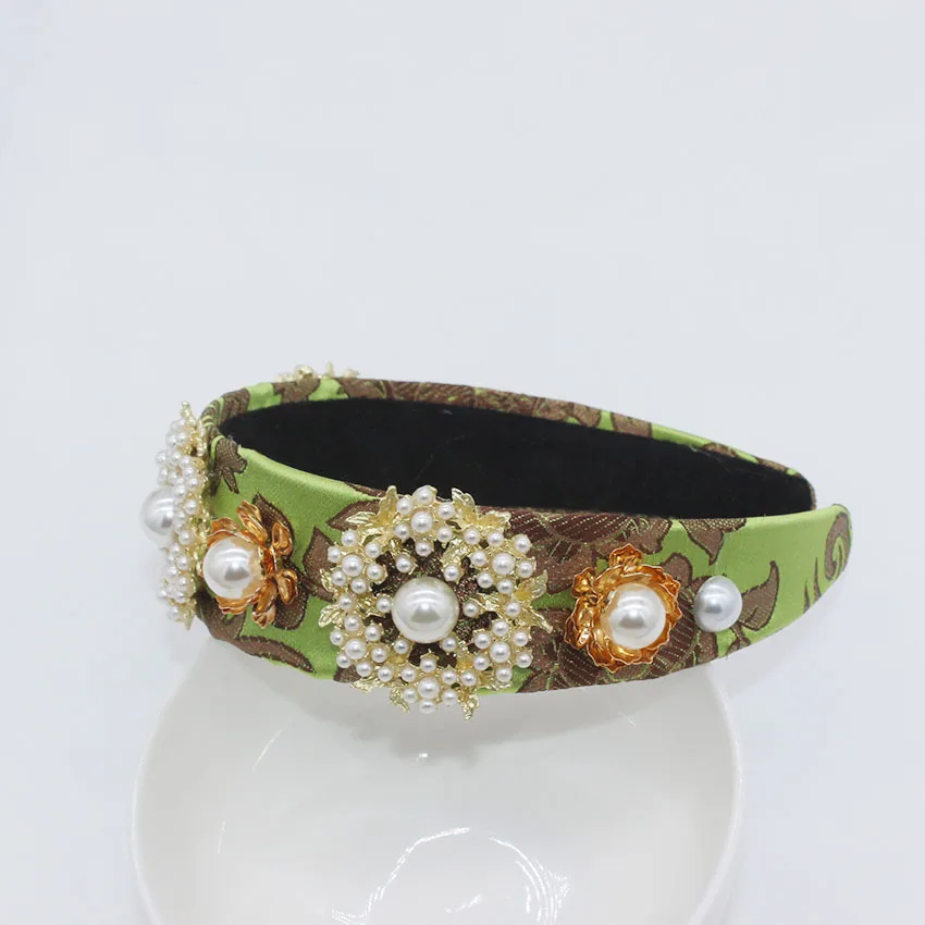 Новинка Женский винтажный ободок с листьями украшенный жемчугом ленточным