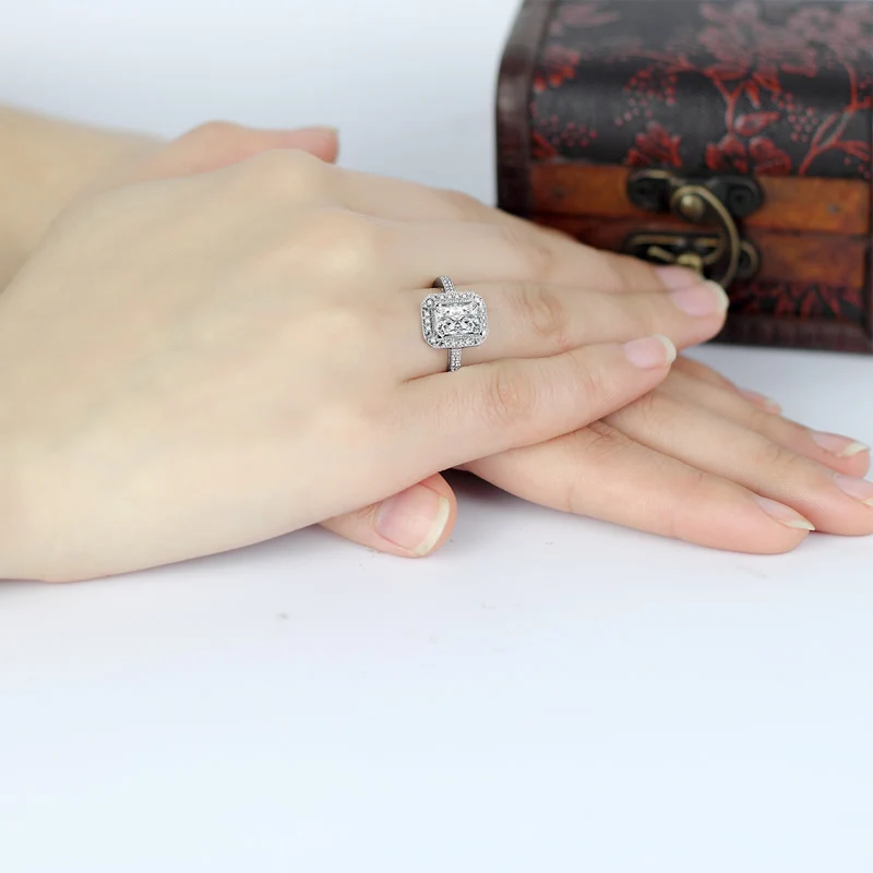 

ANZIW Women Square Halo Ring SONA Engagement Bijoux Women Wedding Rings luxury Brand jewelry Fine Gifts Accessories Gifts