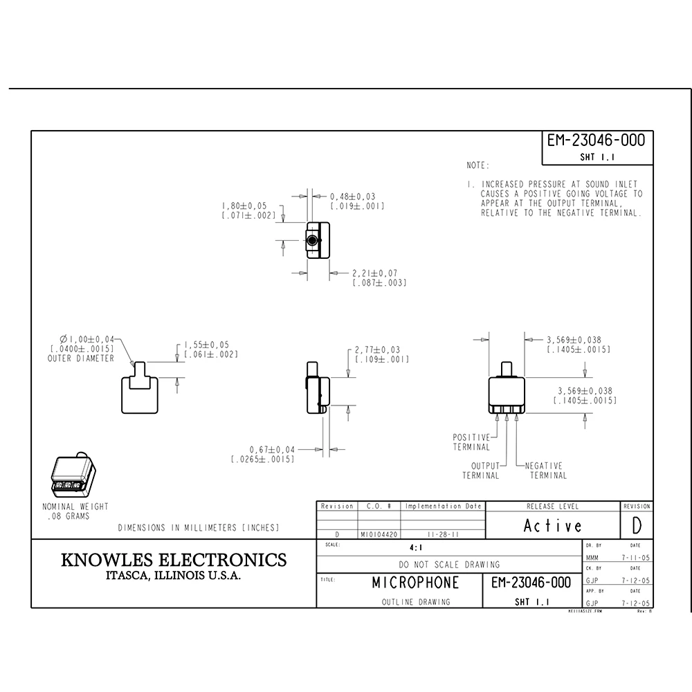 Knowles EM-23046-C36 для слухового аппарата сменные приемные инструменты электронный