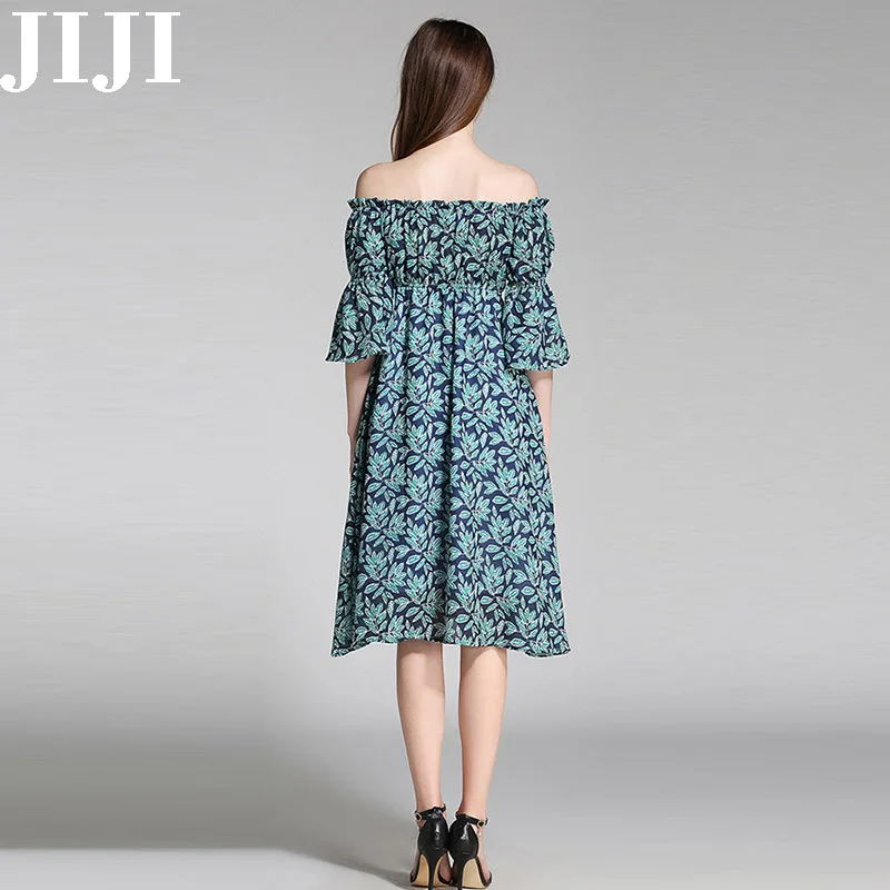 2017 лето чешские dress flare рукавом печати цветочные женщины ретро с плеча туника