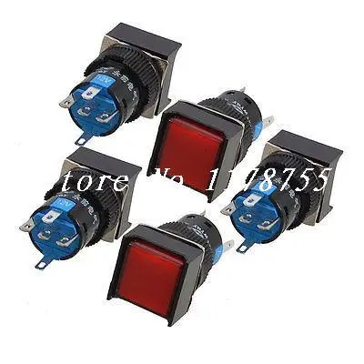 

AC 250V 5A 1P2T 5 Terminals Red Cap Momentary Push Button Switch