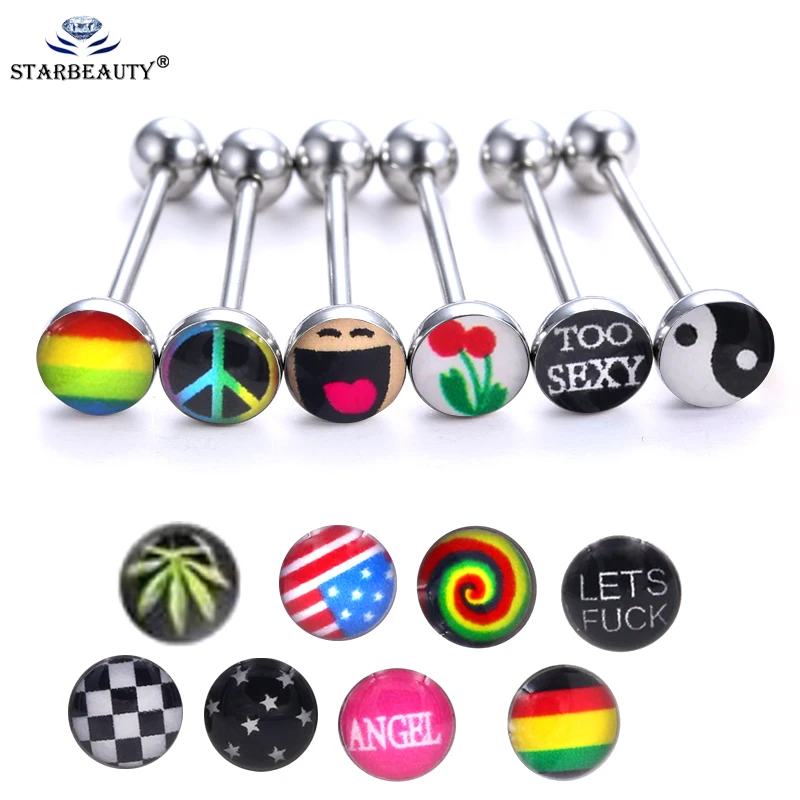 1 шт. 1,6*18 мм Пирсинг языка в стиле панк taehyung Suck it Rainbow Tree Yinyang Picture мужской пирсинг языка Пирсинг языка