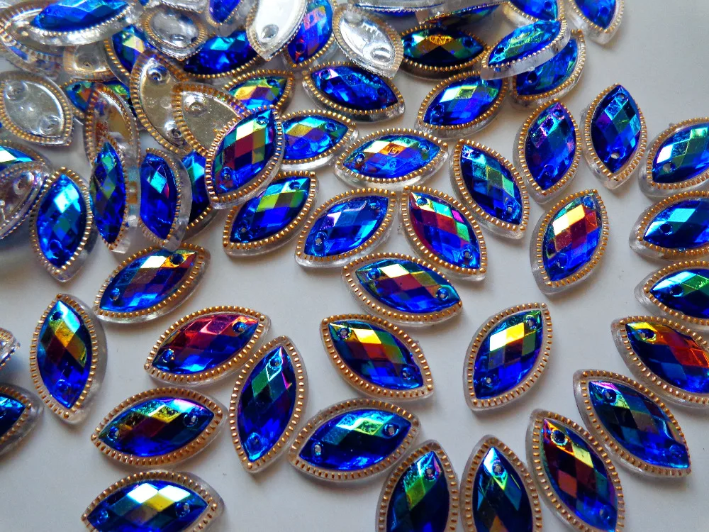 100 шт. Пришивные кристаллы темно-синие искусственные глаза в форме пупка 7*15 мм