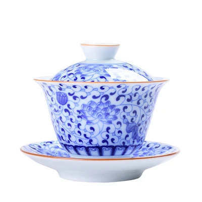 Цзиндэчжэнь Лотос керамический чай Tureen сине белая фарфоровая чаша китайский