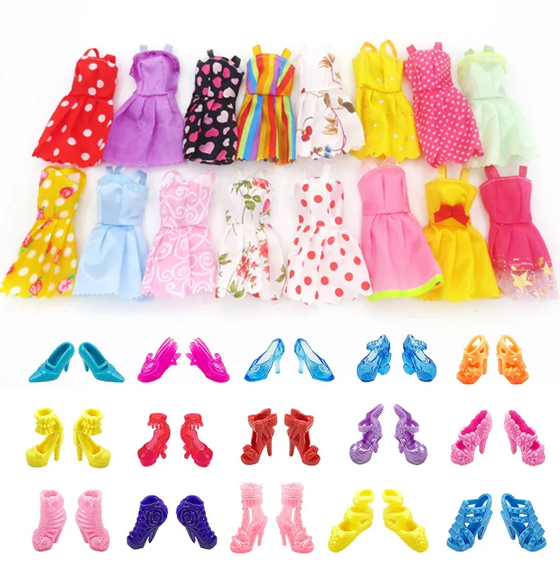 5Clothes10PairsShoes 10 пар; обувь представлена в 5 шт. одежда для оригинальные куклы Барби аксессуары модная юбка красивые, на высоком каблуке для девушек; подарок на день рождения - Цвет: 5Clothes10PairsShoes