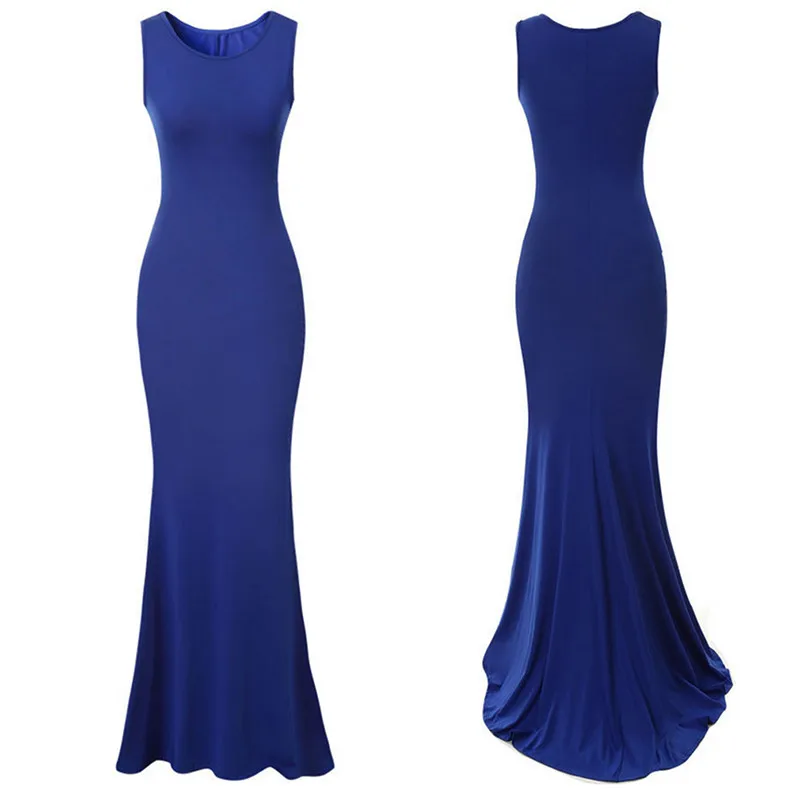 Модные повседневные женские платья без рукавов длинные однотонные официальные