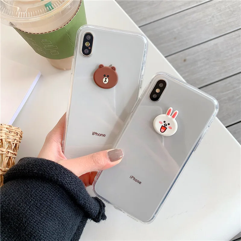 super cute individuality cartoon bear and rabbit Transparent phone case for iphone 6 7 8 Plus X XR XS MAX |