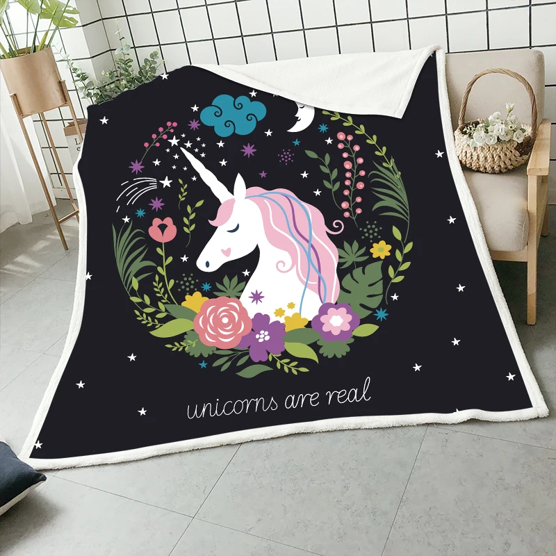 Бархатные плюшевые пледы с рисунком единорога для детей взрослых шерпа флис