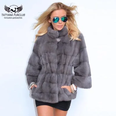 Dark Gray Tatyana Furclub шуба из натурального меха норки шуба с длинным рукавом светильник из серого меха норки шуба Повседневная шуба из цельной кожи - Цвет: Dark Gray