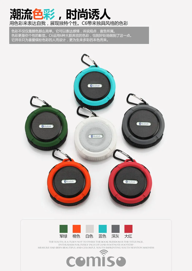 C6 портативный Bluetooth динамик наружный беспроводной динамик водонепроницаемый сильный бас стерео музыкальный аудио плеер 120 шт./партия